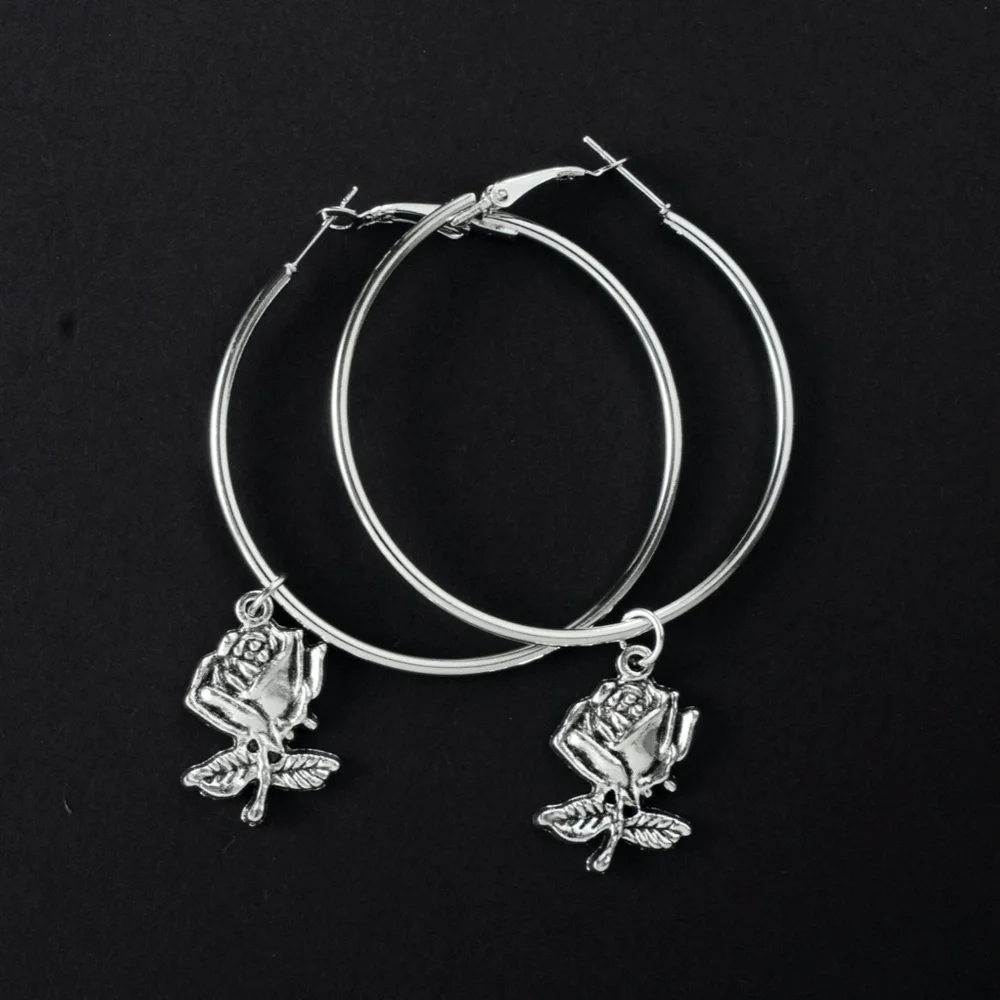 *SWAYZE* Anti-Silver Rose Fashion Hoop Earrings